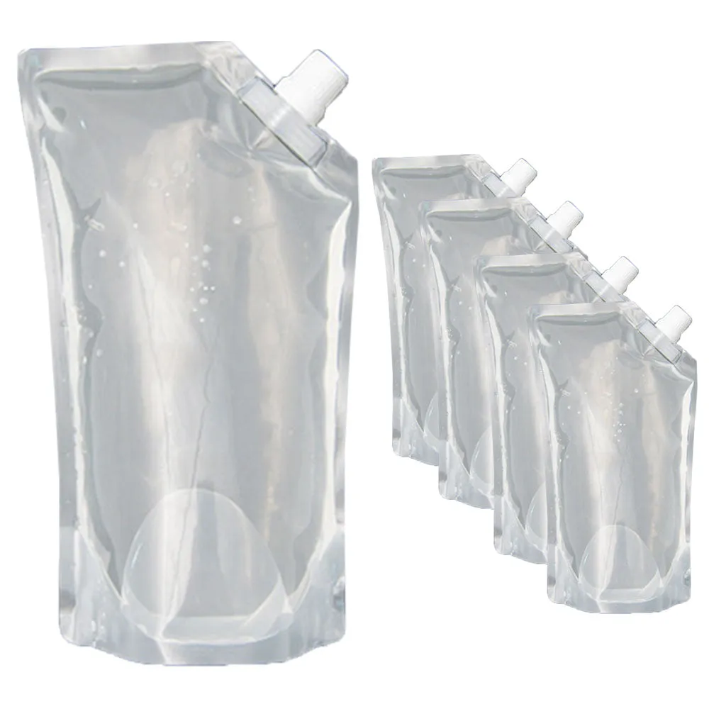 5 Pk Survival Water Pouch Bottles Camping Flexible Collapsible Reusable BPA Free