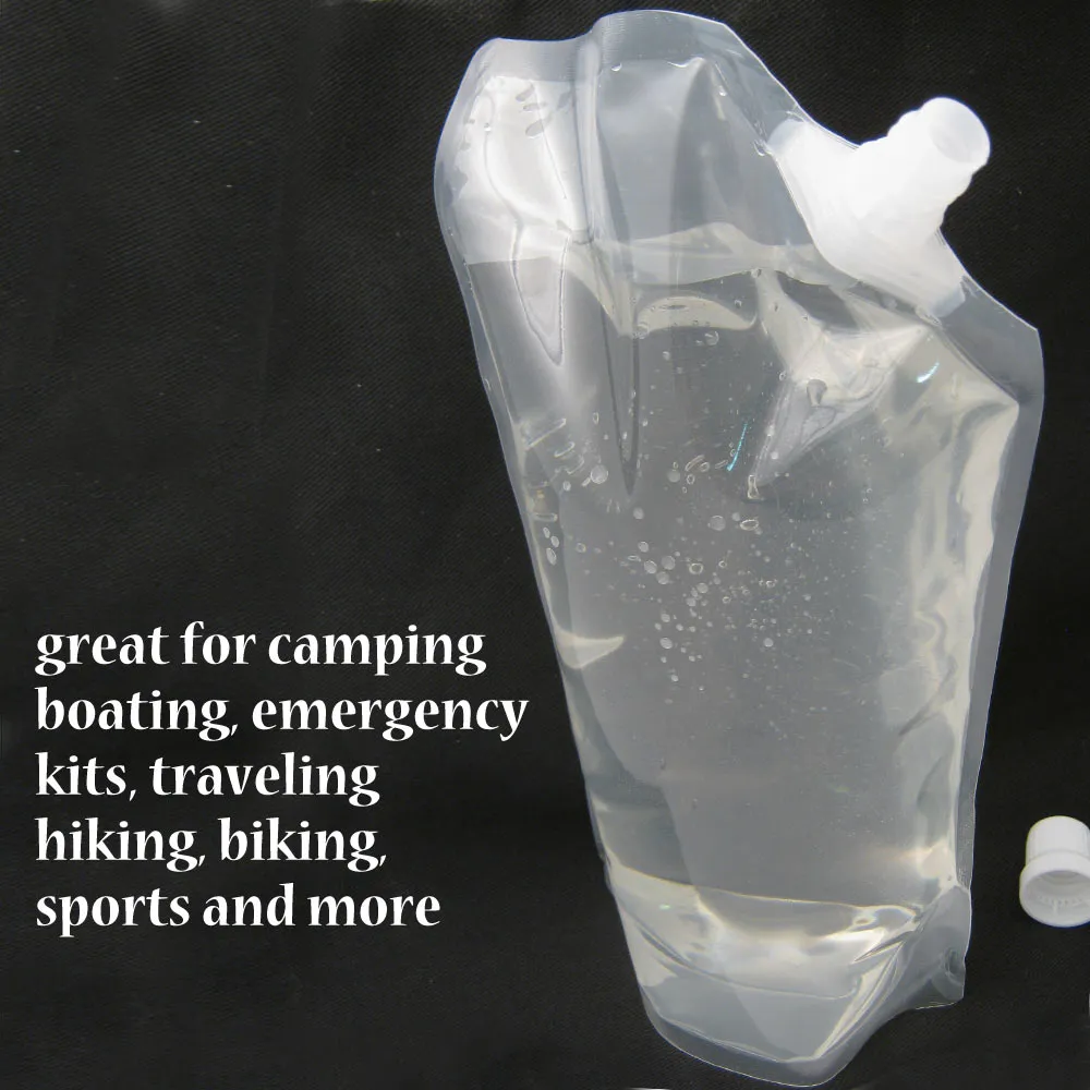 5 Pk Survival Water Pouch Bottles Camping Flexible Collapsible Reusable BPA Free