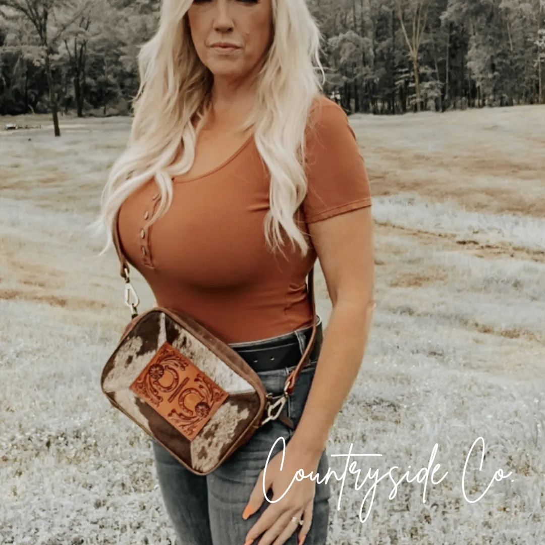 Belle Cowhide Sling Crossbody Fesitval Bag by Countryside Co.
