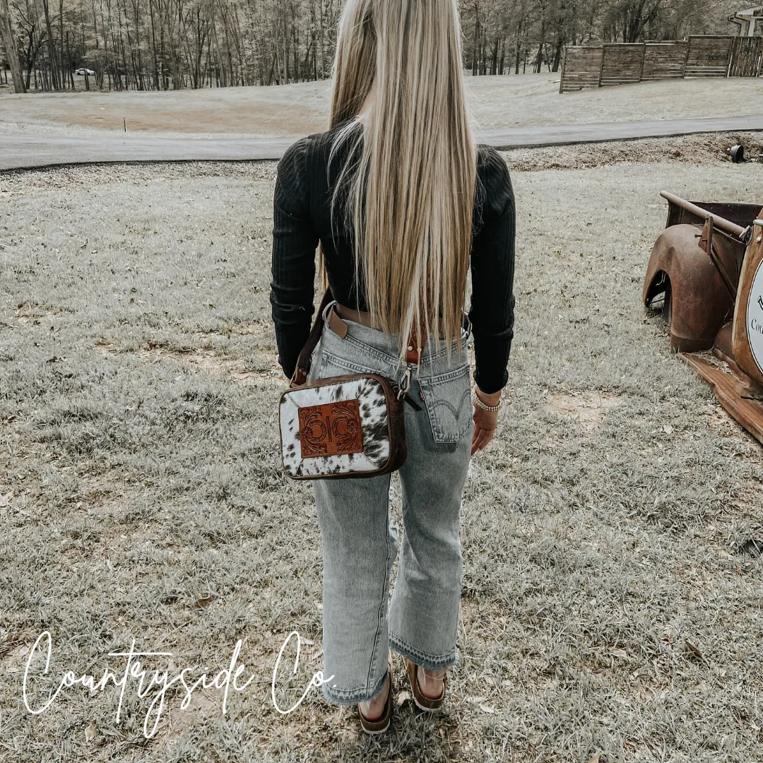 Belle Cowhide Sling Crossbody Fesitval Bag by Countryside Co.