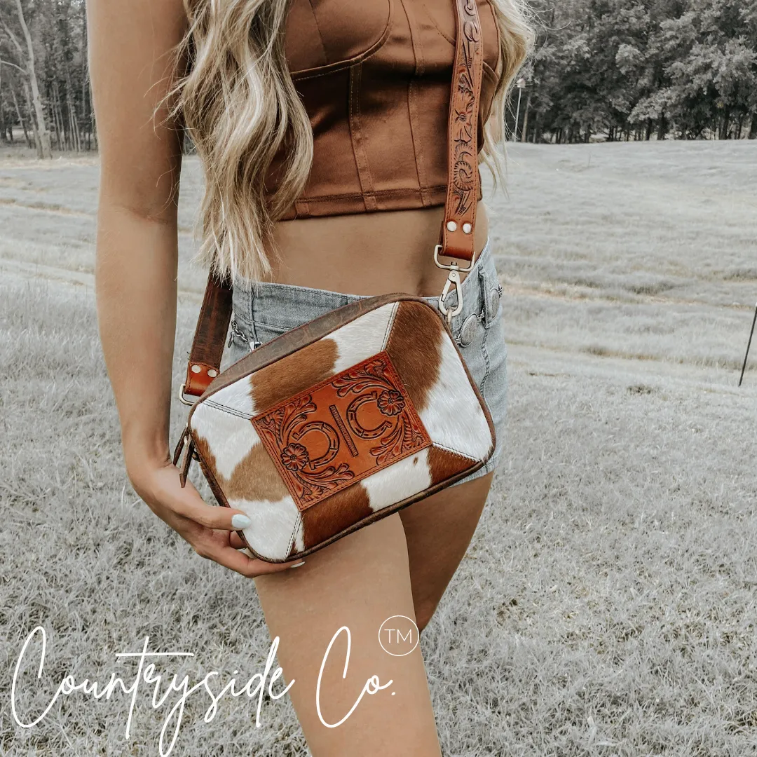 Belle Cowhide Sling Crossbody Fesitval Bag by Countryside Co.