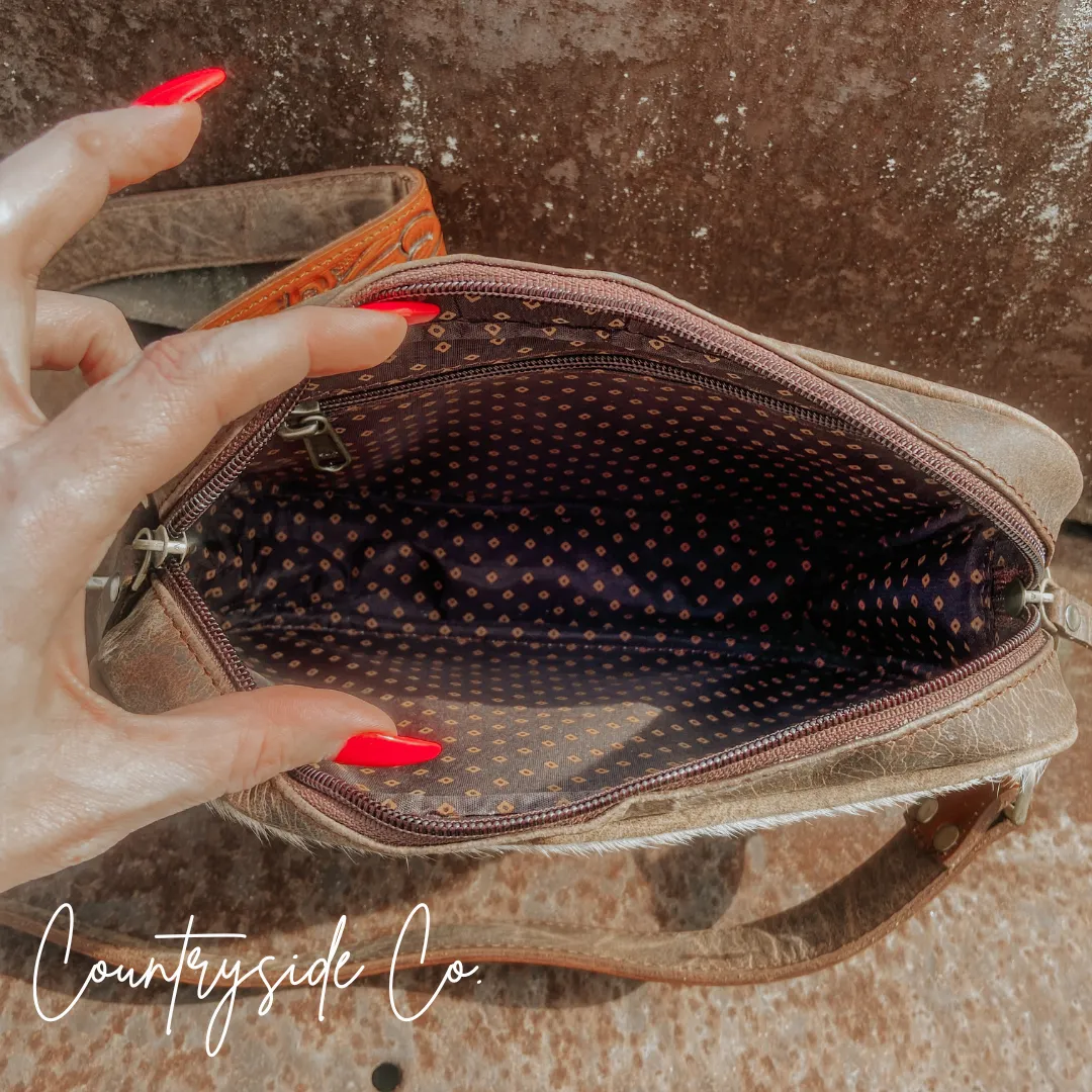 Belle Cowhide Sling Crossbody Fesitval Bag by Countryside Co.