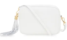 White Tassel Handbag In Italian Leather
